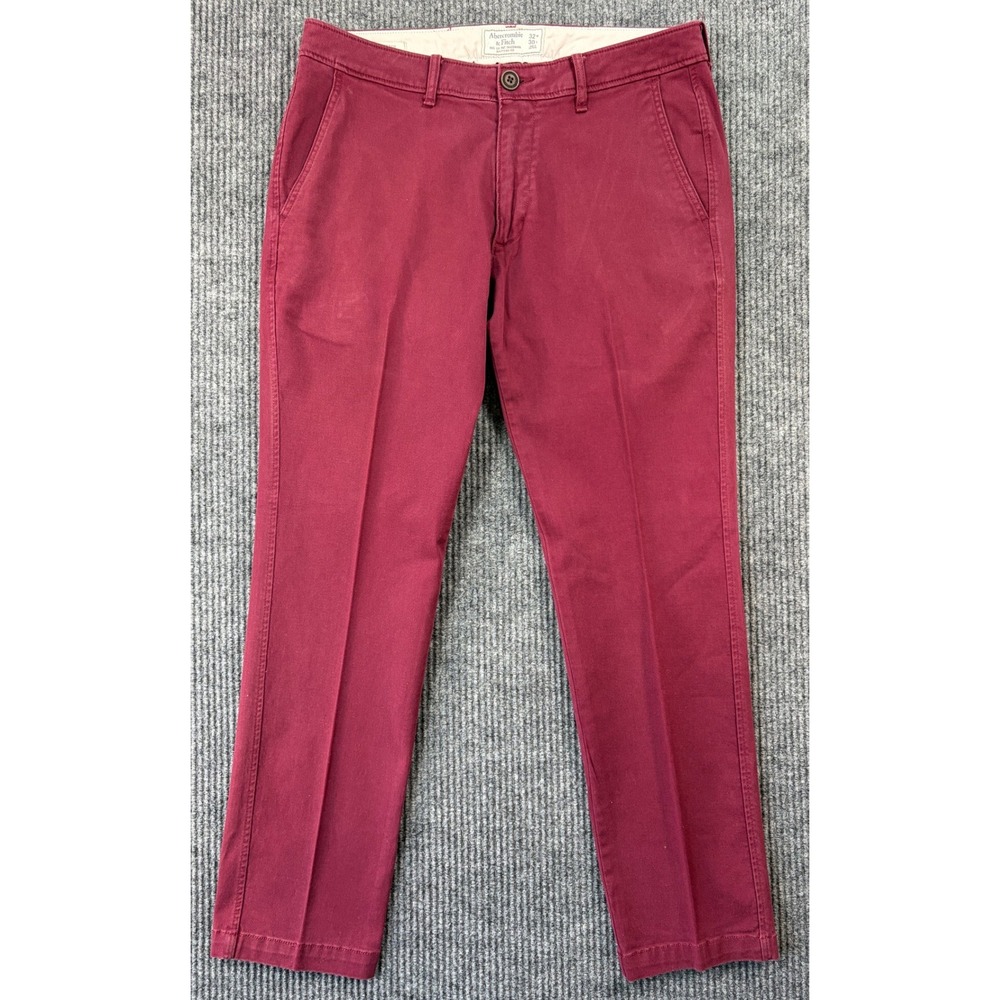 Abercrombie & Fitch Mens Stretch Chino Pants 32x29 Burgundy Red Straight Leg